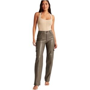Abercrombie & Fitch 90’s Relaxed Curve Love High Rise Vegan Leather Green Cargo